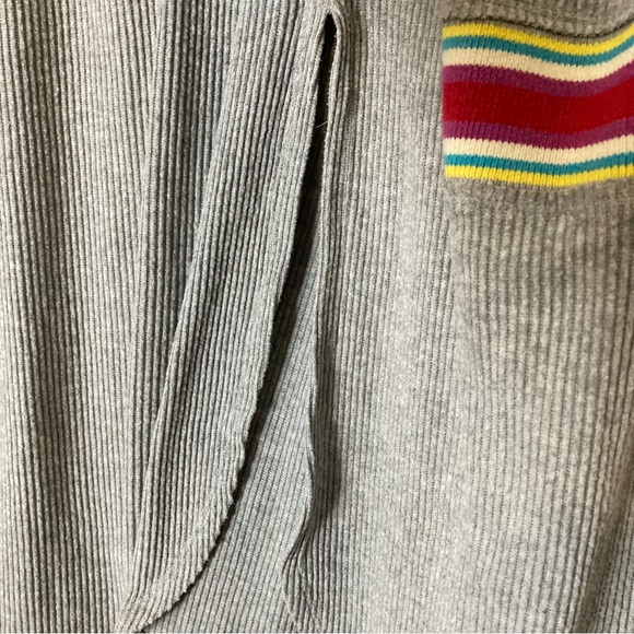 FP Feeling Magical Grey Ribbed Oversized Tunic Crochet Collar Racing Stripe - Picture 9 of 13